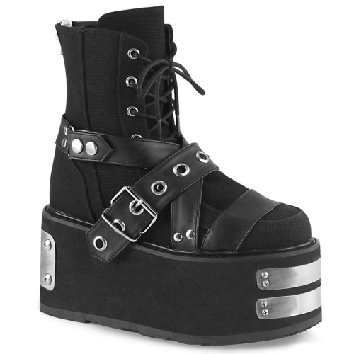 Black Demonia Damned-116 Canvas-Vegan Leather Women's Ankle Boots | 26UJLG