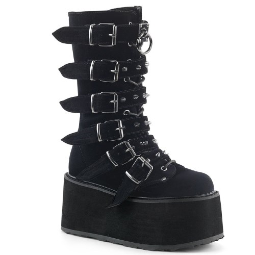 Black Demonia Damned-225 Velvet Women's Knee-high Boots | 27GDRN