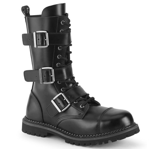 Black Demonia Riot-12BK Leather Men's Ankle Boots | 90HGSP