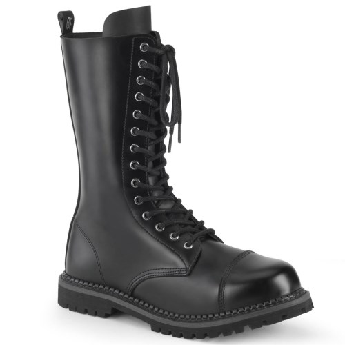 Black Demonia Riot-14 Leather Men's Knee-high Boots | 89ACRK