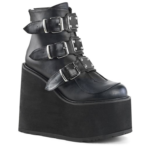 Black Demonia Swing-105 Vegan Leather Women's Ankle Boots | 74QSDG