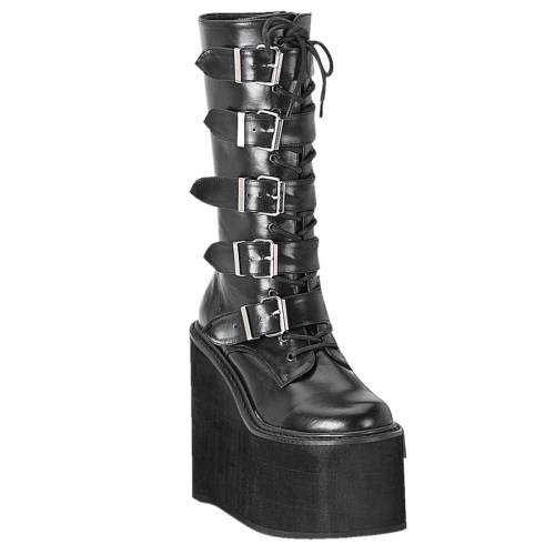 Black Demonia Swing-220 Vegan Leather Women's Knee-high Boots | 37ANSX