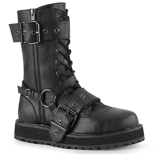 Black Demonia Valor-220 Vegan Leather Men's Platform Boots | 73JVRH