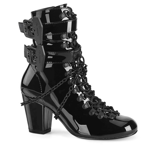 Black Demonia Vivika-128 Patent Women's Ankle Boots | 57APXO