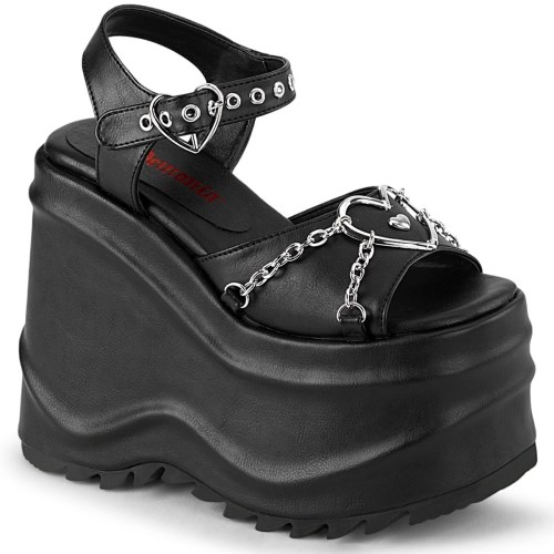 Black Demonia Wave-09 Vegan Leather Women's Sandals | 25CRTY