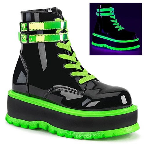 Black / Green Demonia Slacker-52 UV Iridescent Women's Ankle Boots | 65FCRG