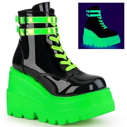 Green / Black Demonia Shaker-52 Patent-UV Neon Women's Ankle Boots | 36LVGQ