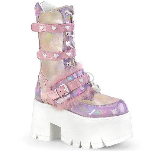 Lavender Demonia Ashes-120 Holographic Patent Women's Ankle Boots | 97RVUP