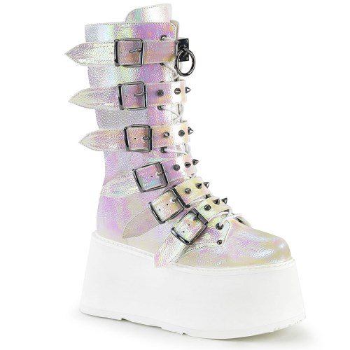 Multicolor Demonia Damned-225 Pearl Iridescent Vegan Leather Women's Knee-high Boots | 61RTWQ