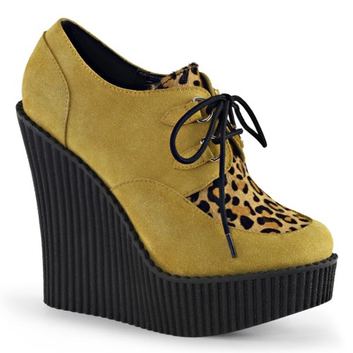 Mustard Demonia Creeper-304 Vegan Suede-Animal Women's Creepers Shoes | 38KLRA