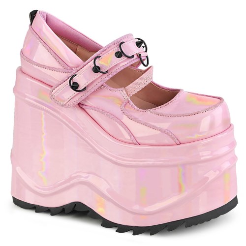 Pink Demonia Wave-48 Hologram Patent Women's Mary Jane Shoes | 72PKDH