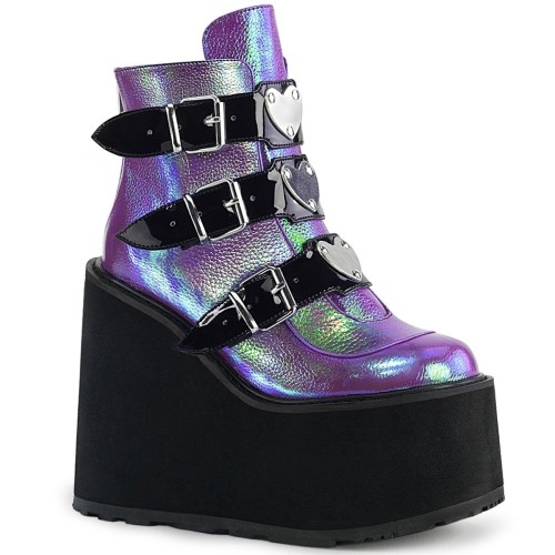 Purple Demonia Swing-105 Iridescent Vegan Leather Women's Ankle Boots | 62IBYA