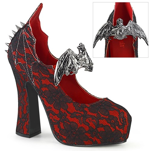 Red / Black Demonia Demon-18 Satin Lace Women's Heels Shoes | 20YLBX