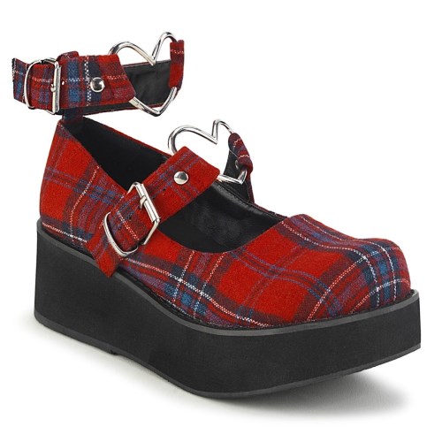 Red Demonia Sprite-02 Plaid Fabric Women's Mary Jane Shoes | 56MWXQ