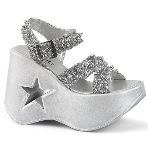 Silver Demonia Dynamite-02 Glitter Women's Platform Sandals | 90XPNK