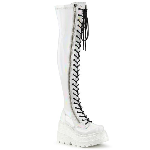 White Demonia Shaker-374 Hologram Stretch Patent Women's Over-the-knee Boots | 41VROB