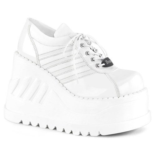 White Demonia Stomp-08 Vegan Leather Women's Platform Shoes | 84HWJY