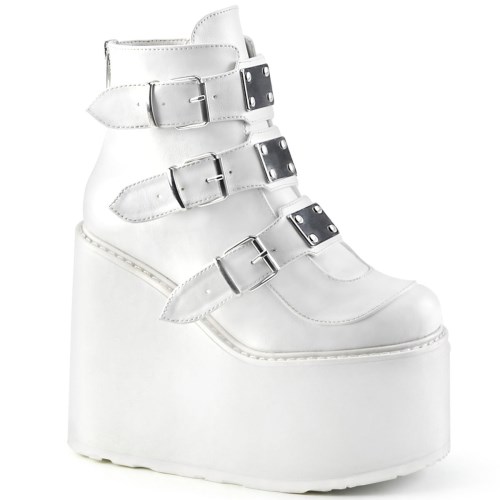 White Demonia Swing-105 Vegan Leather Women's Ankle Boots | 67DOMP