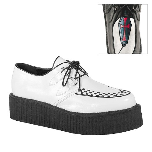 White Demonia V-CREEPER-502 Vegan Leather Women's Creepers Shoes | 42ZFCO