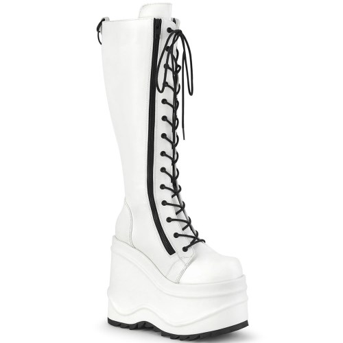 White Demonia Wave-200 Vegan Leather Women's Knee-high Boots | 82BQTH