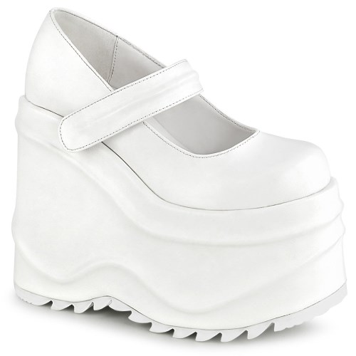 White Demonia Wave-32 Vegan Leather Women's Mary Jane Shoes | 84UWLG