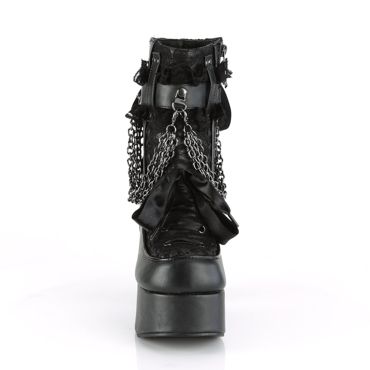 Black Demonia Charade-110 Vegan Leather-Lace Overlay Women's Ankle Boots | 16DGAS