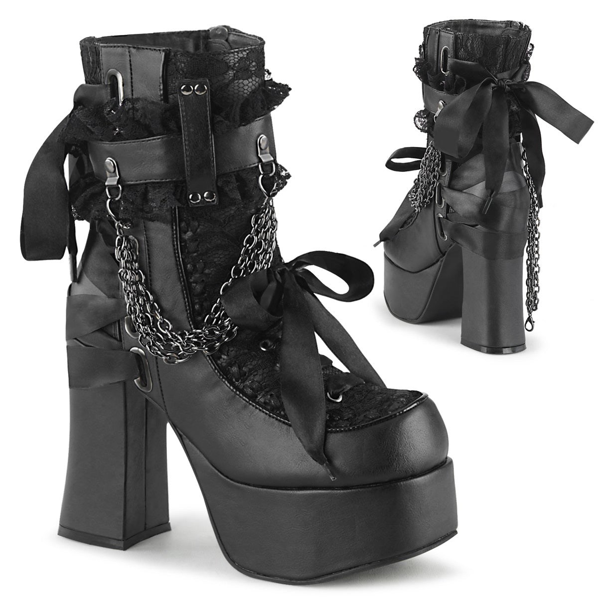 Black Demonia Charade-110 Vegan Leather-Lace Overlay Women\'s Ankle Boots | 16DGAS