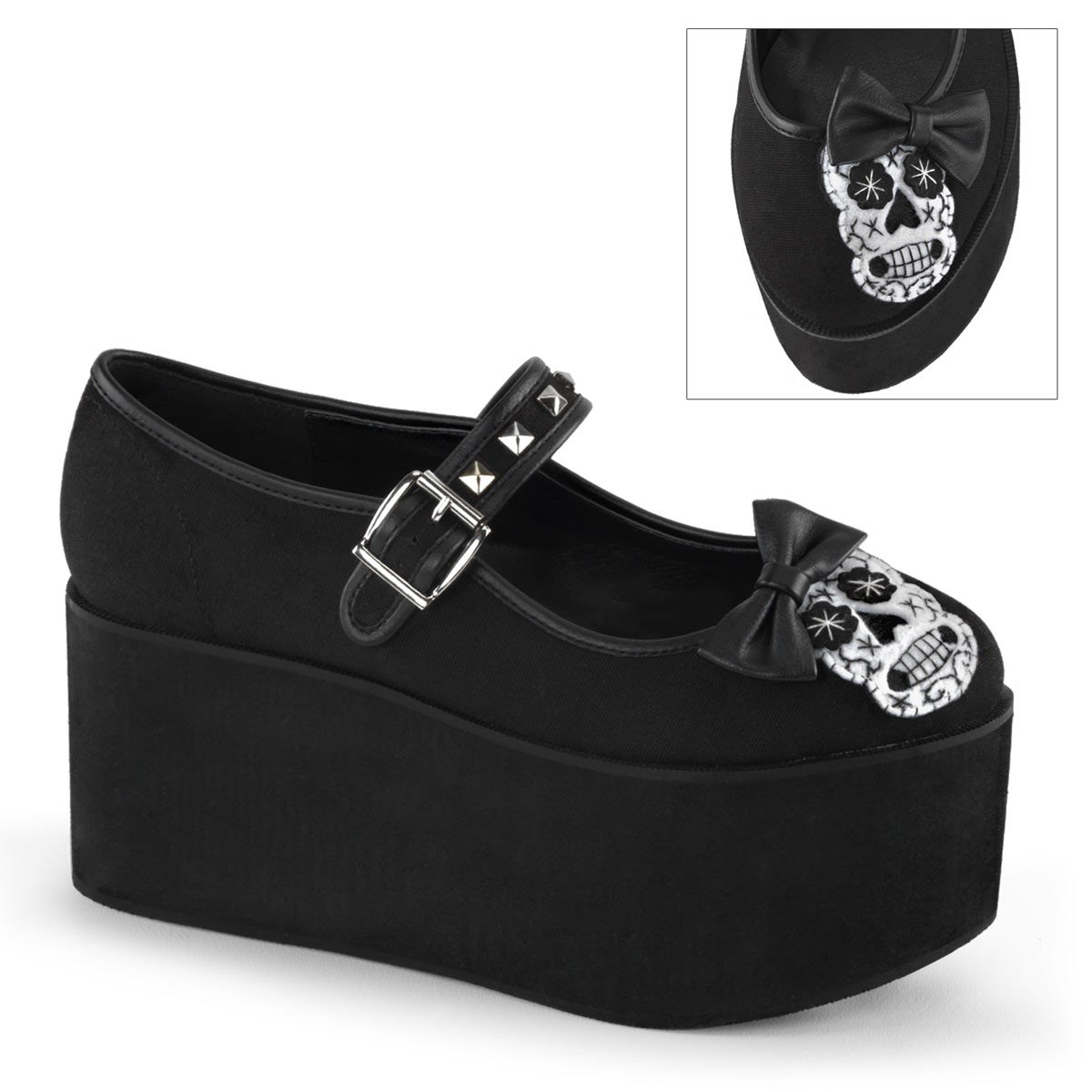 Black Demonia Click-02-3 Canvas Women\'s Mary Jane Shoes | 10POZM