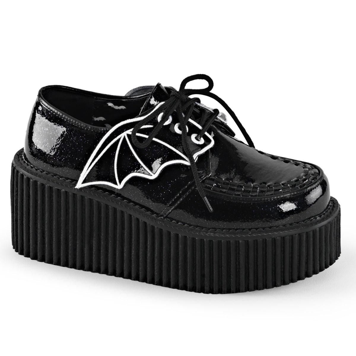 Black Demonia Creeper-205 Glitter Vinyl Women\'s Creepers Shoes | 60KBNG