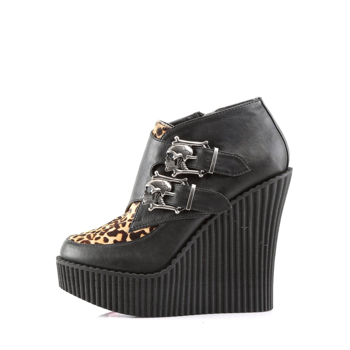 Black Demonia Creeper-306 V. Leather-Tan Animal Women's Creepers Shoes | 35BXKW