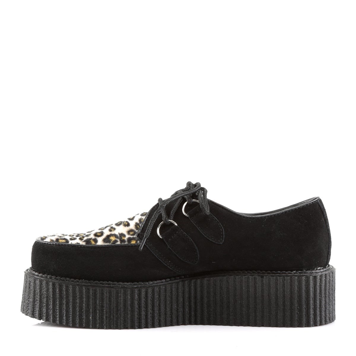 Black Demonia Creeper-400 Suede-Cheetah Fur Women's Creepers Shoes | 41VIDB