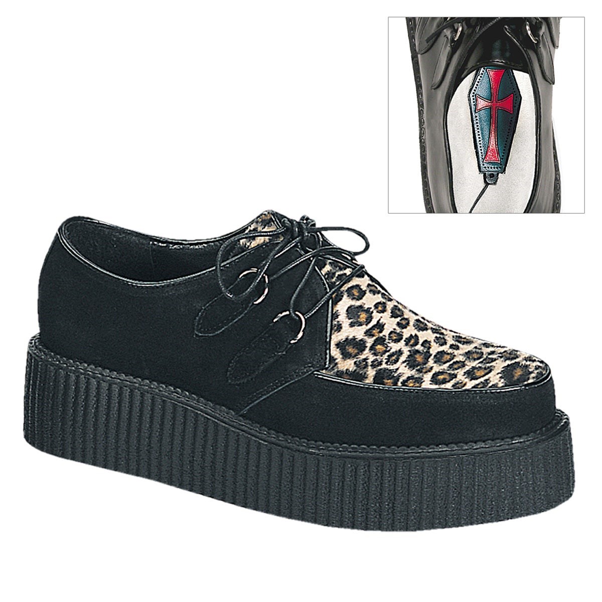 Black Demonia Creeper-400 Suede-Cheetah Fur Women\'s Creepers Shoes | 41VIDB