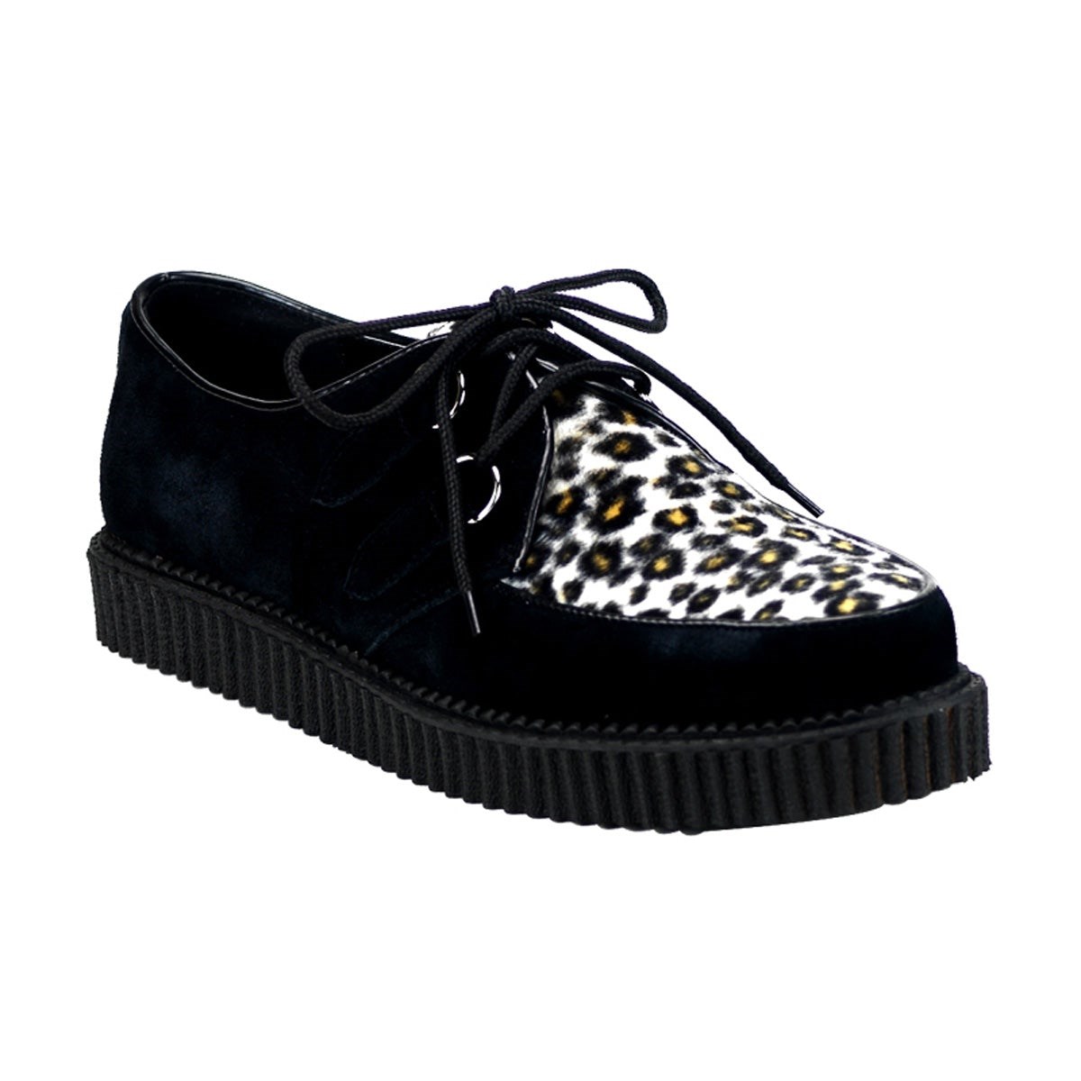 Black Demonia Creeper-600 Suede-Cheetah Fur Men\'s Creepers Shoes | 25ZKJQ