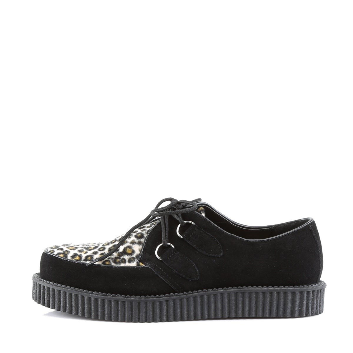 Black Demonia Creeper-600 Suede-Cheetah Fur Women's Creepers Shoes | 58VGCM