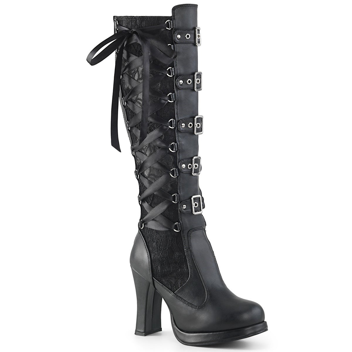 Black Demonia Crypto-106 Vegan Leather-Lace Women\'s Knee-high Boots | 57HMIA