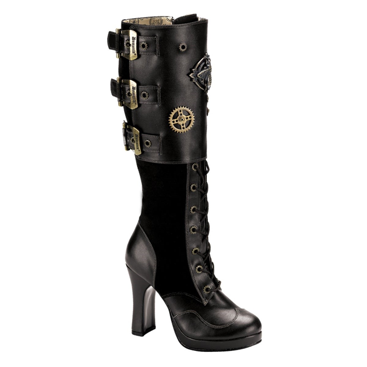 Black Demonia Crypto-302 Vegan Leather-Microfiber Women\'s Knee-high Boots | 07BKNT