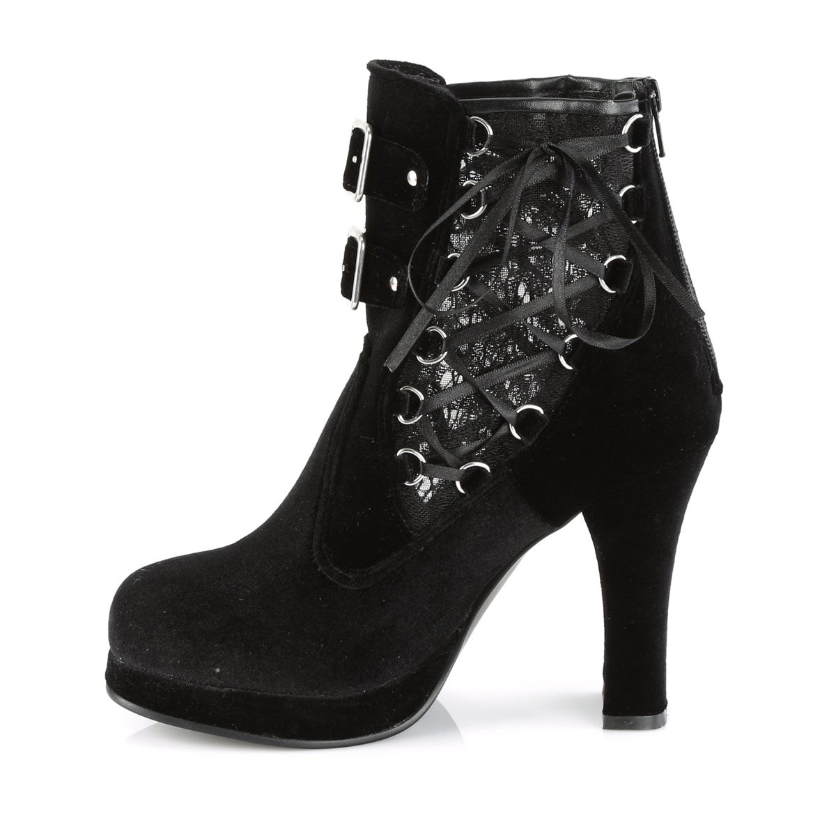 Black Demonia Crypto-51 Velvet-Lace Women's Ankle Boots | 04AFNS