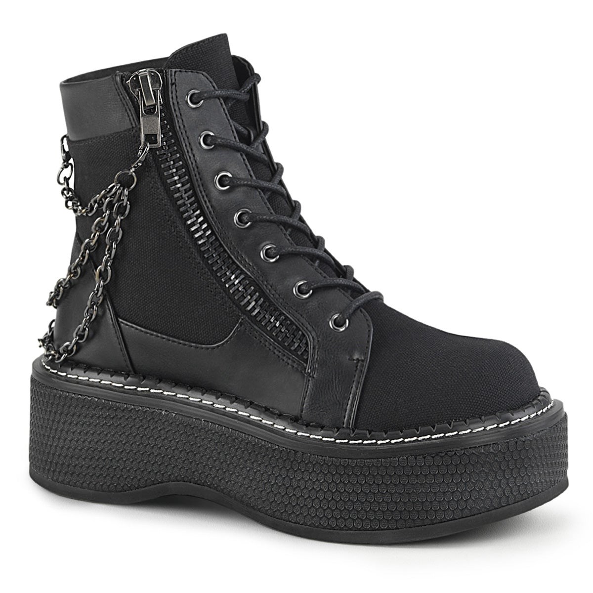 Black Demonia Emily-114 Canvas-Vegan Leather Women\'s Ankle Boots | 62YIVG