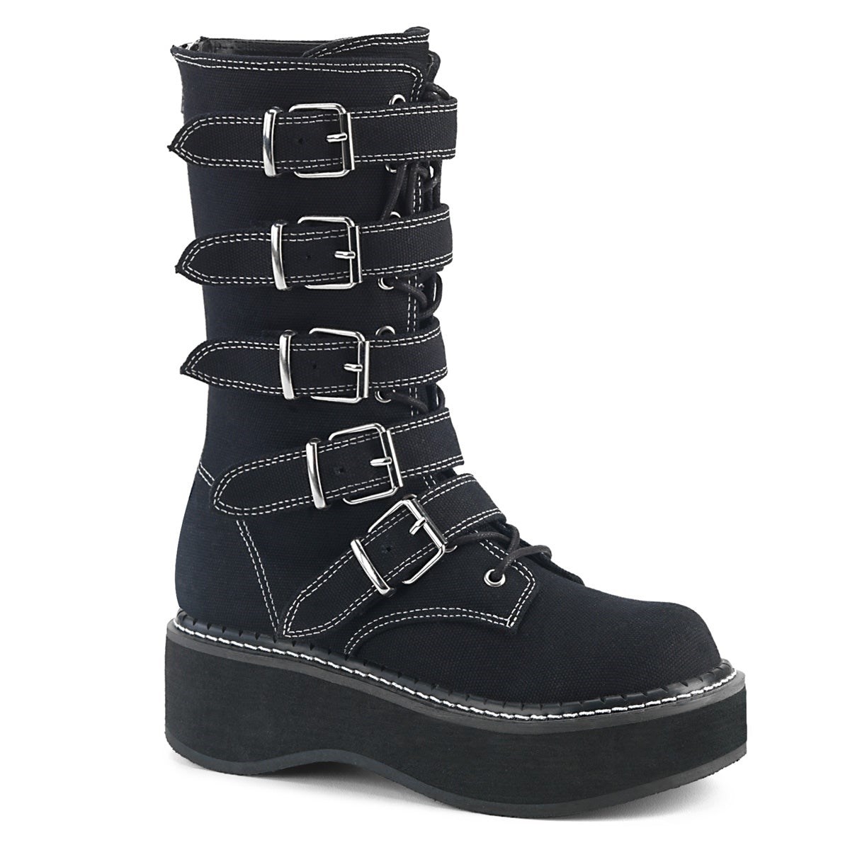 Black Demonia Emily-341 Canvas Women\'s Knee-high Boots | 89KTZA