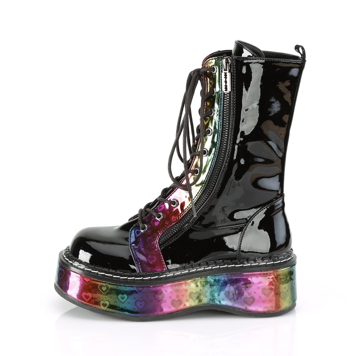 Black Demonia Emily-350 Rainbow Hologram w Women's Knee-high Boots | 19IWHB