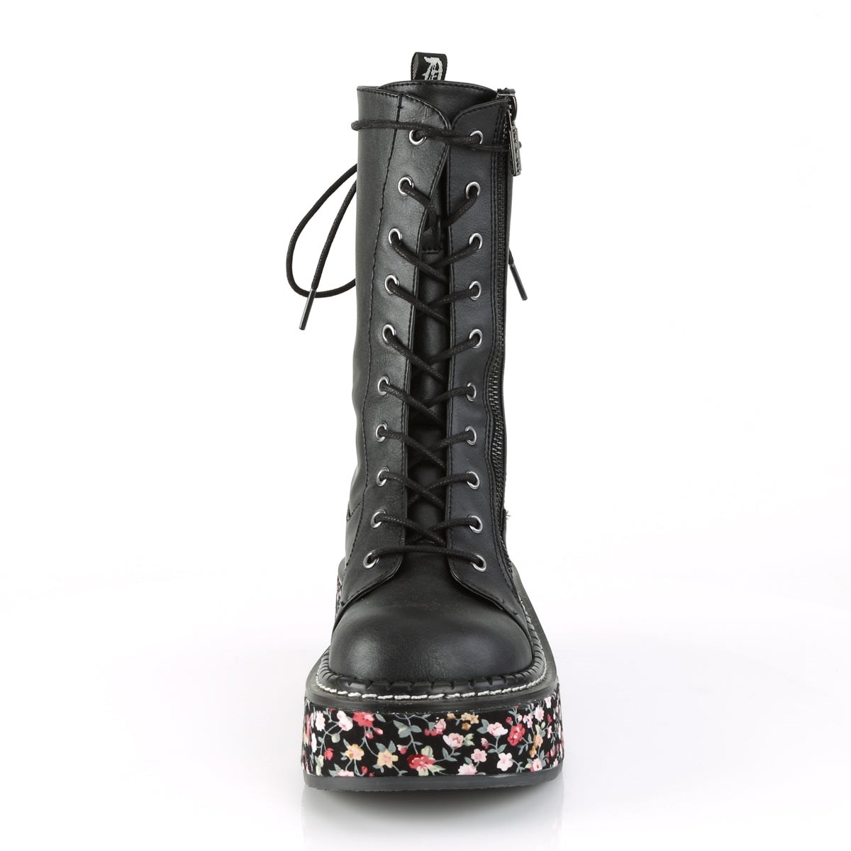 Black Demonia Emily-350 Vegan Leather-Floral Fabric Women's Knee-high Boots | 61GTIO