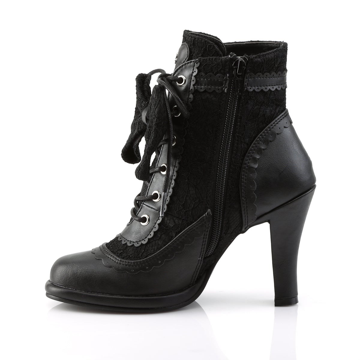 Black Demonia Glam-200 Vegan Leather-Lace Women's Ankle Boots | 09QWPZ