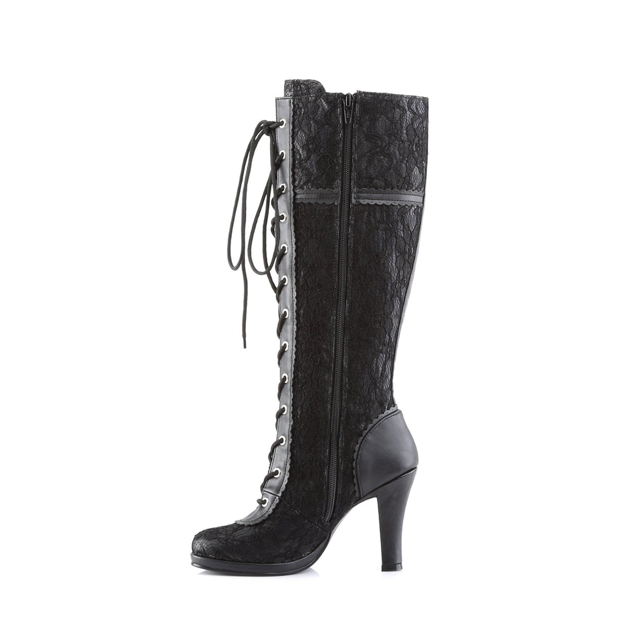 Black Demonia Glam-240 Vegan Leather Lace Overlay Women's Knee-high Boots | 08VJOH