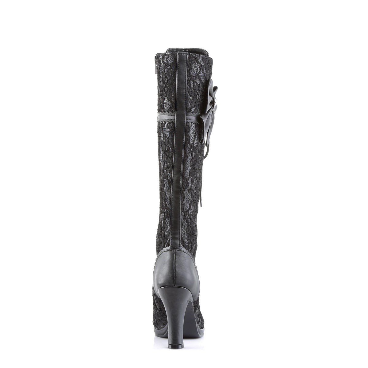 Black Demonia Glam-240 Vegan Leather Lace Overlay Women's Knee-high Boots | 08VJOH