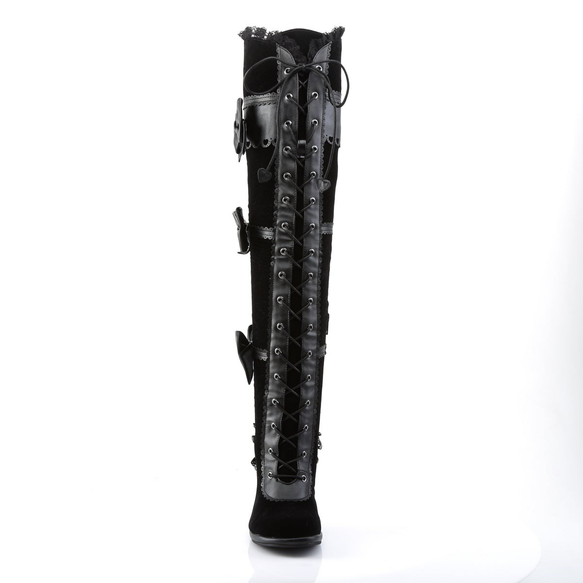 Black Demonia Glam-300 Vegan Leather-Velvet Women's Over-the-knee Boots | 48FSKN