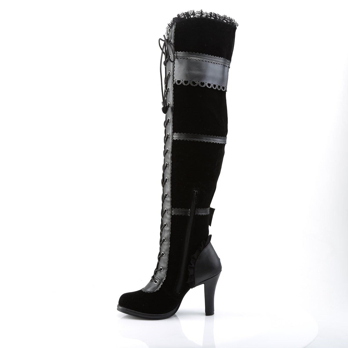 Black Demonia Glam-300 Vegan Leather-Velvet Women's Over-the-knee Boots | 48FSKN