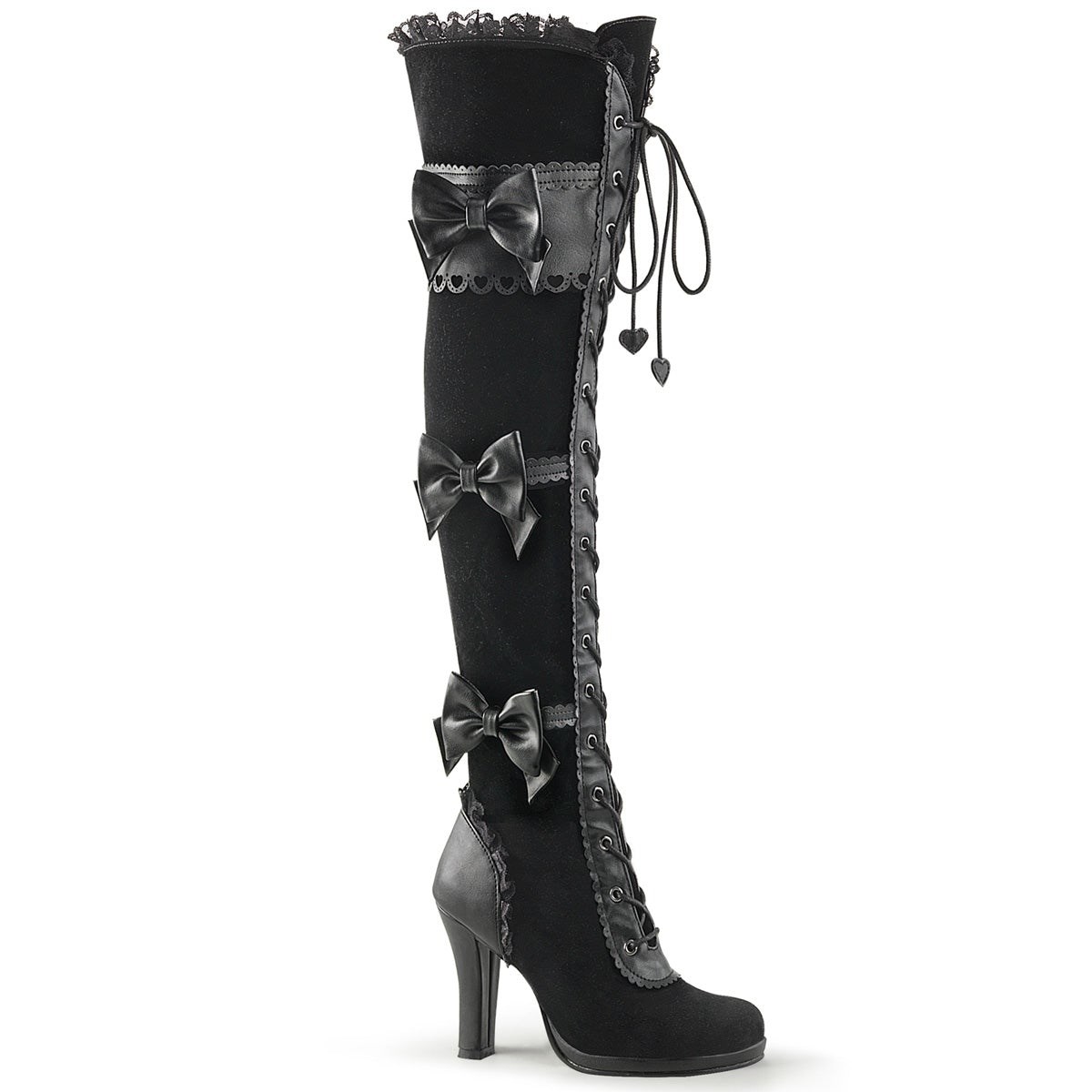 Black Demonia Glam-300 Vegan Leather-Velvet Women\'s Over-the-knee Boots | 48FSKN