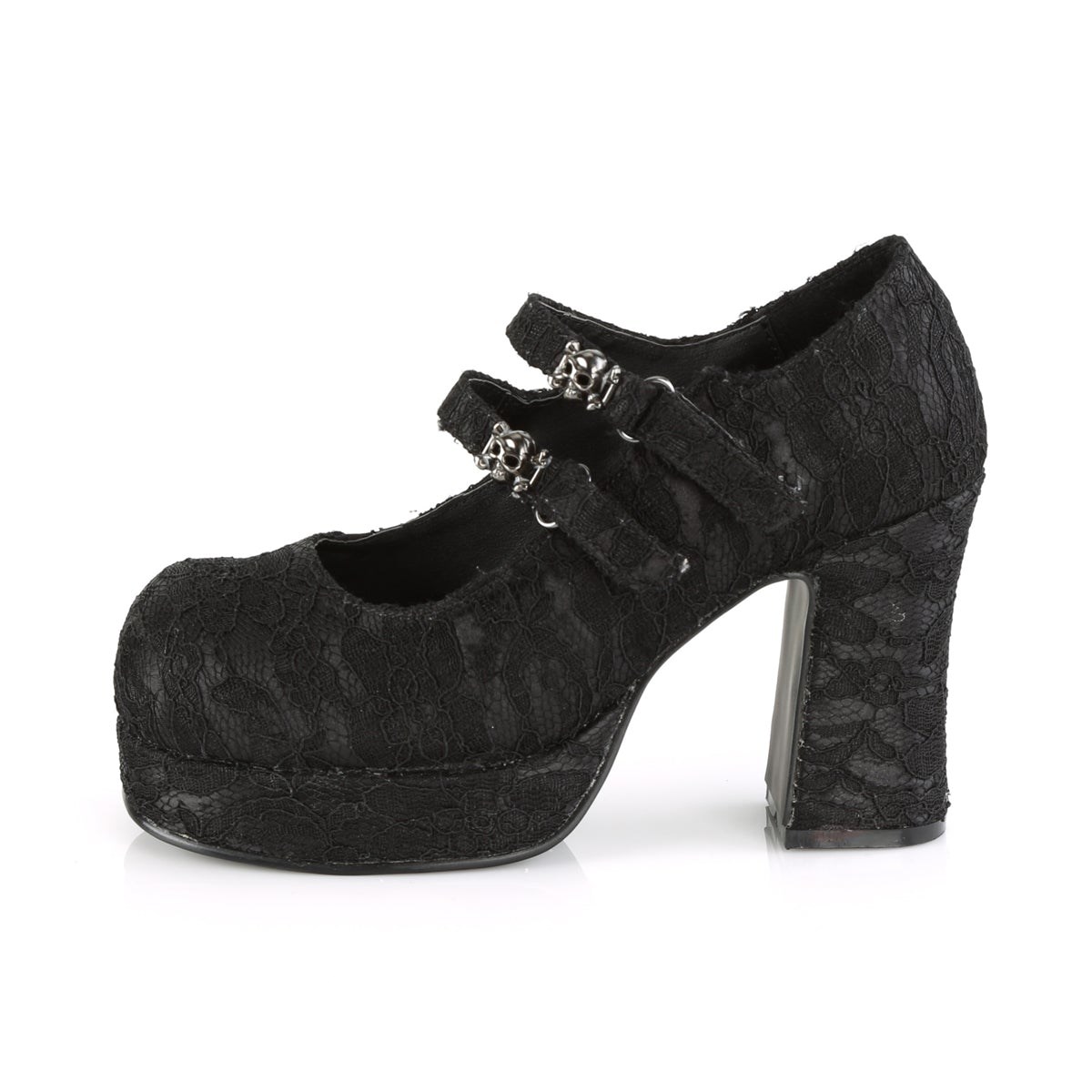 Black Demonia Gothika-09 Satin-Lace Women's Heels Shoes | 73XFDQ