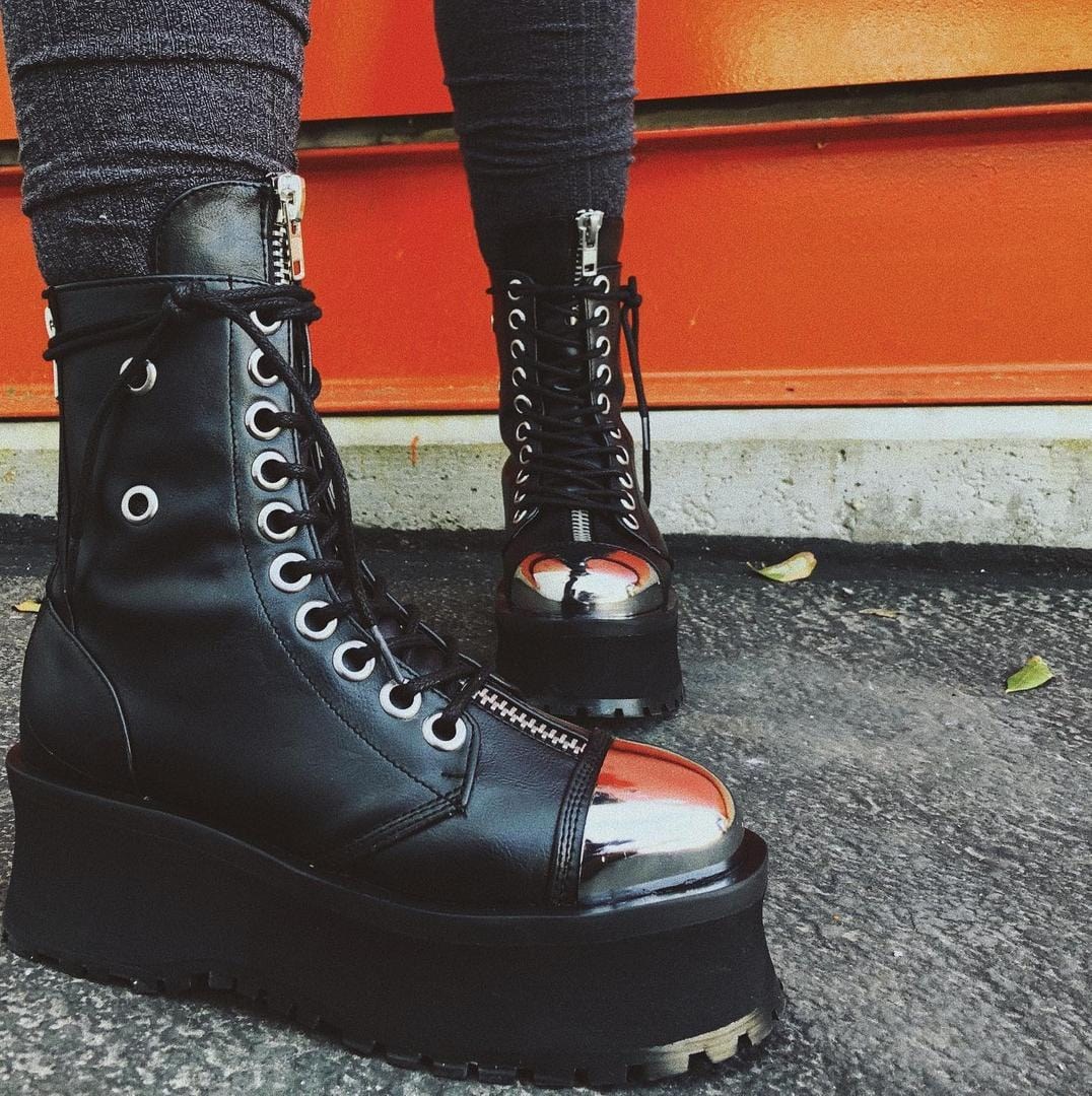 Black Demonia Gravedigger-10 Vegan Leather Women's Ankle Boots | 48FEHV