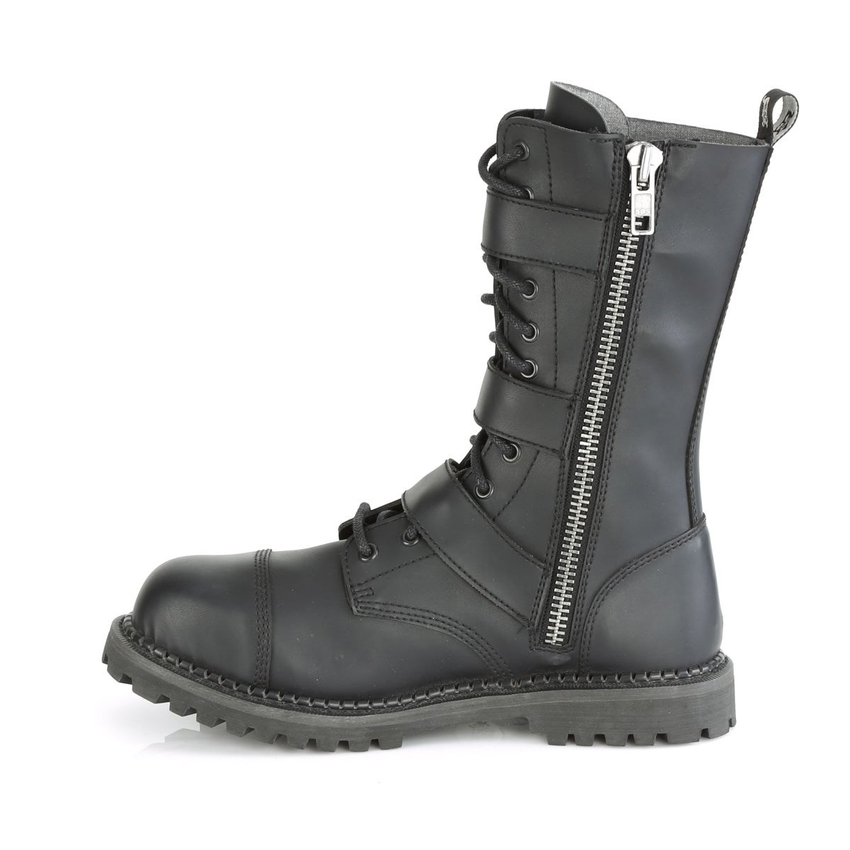 Black Demonia Riot-12BK Vegan Leather Men's Combat Boots | 93XHTW